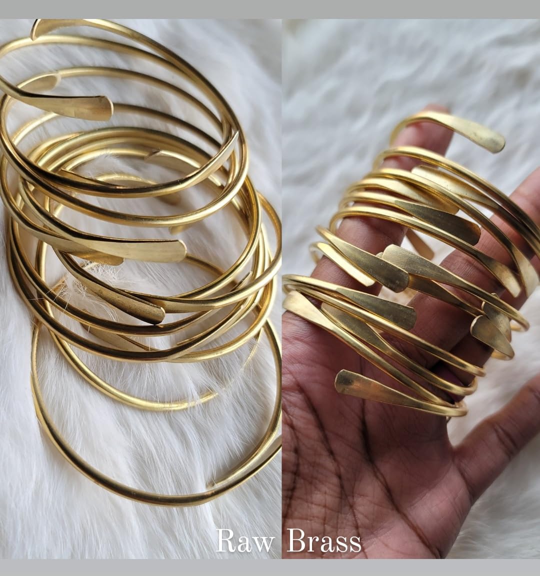 Bead It Wear It Love It 2 Raw Brass Cuff Bracelets Set, African Brass Bangles For Women, Hammered Ends Stacking Bracelets, Boho Tribal Cultural Jewelry (Set Of 2)