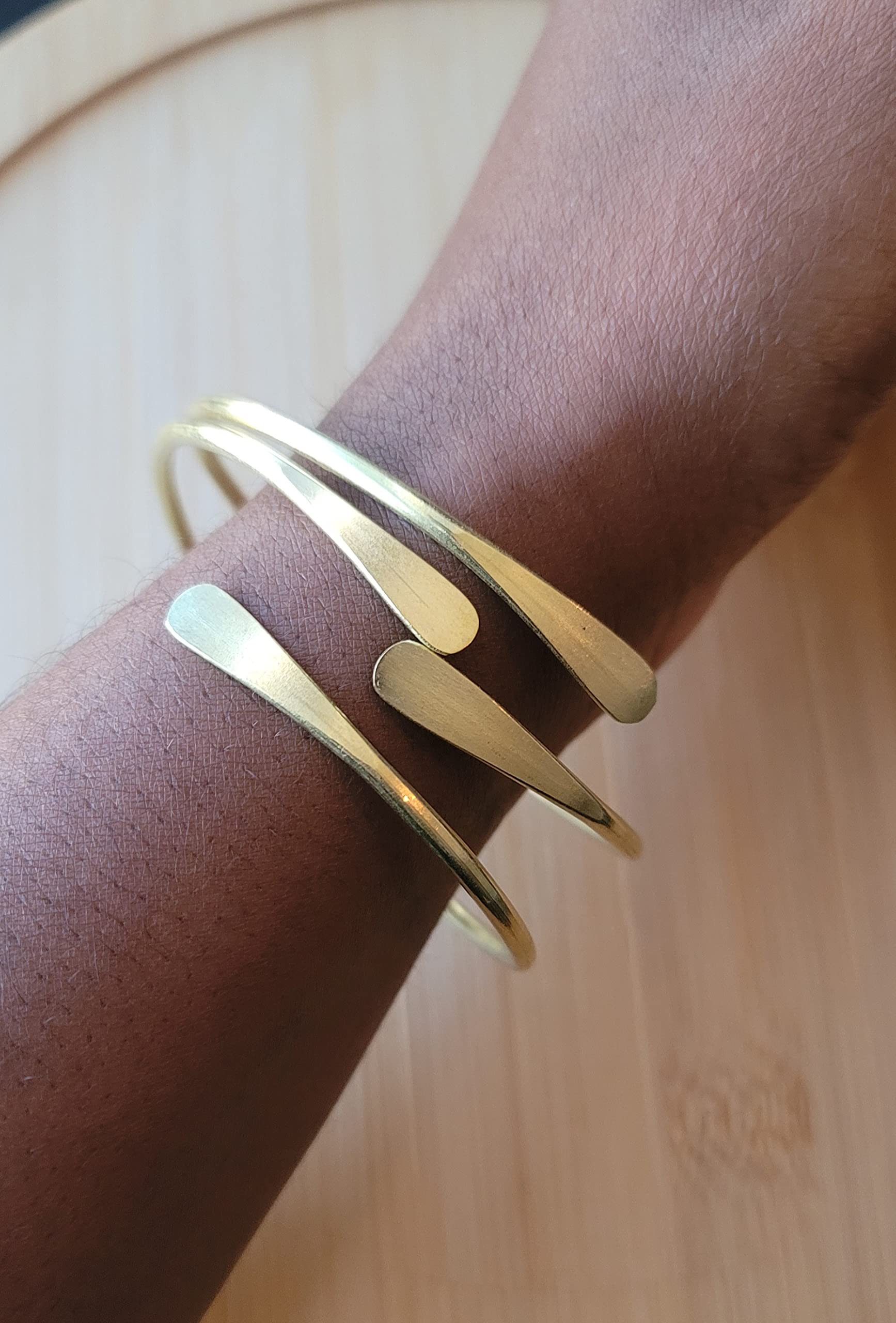 Bead It Wear It Love It 2 Raw Brass Cuff Bracelets Set, African Brass Bangles For Women, Hammered Ends Stacking Bracelets, Boho Tribal Cultural Jewelry (Set Of 2)