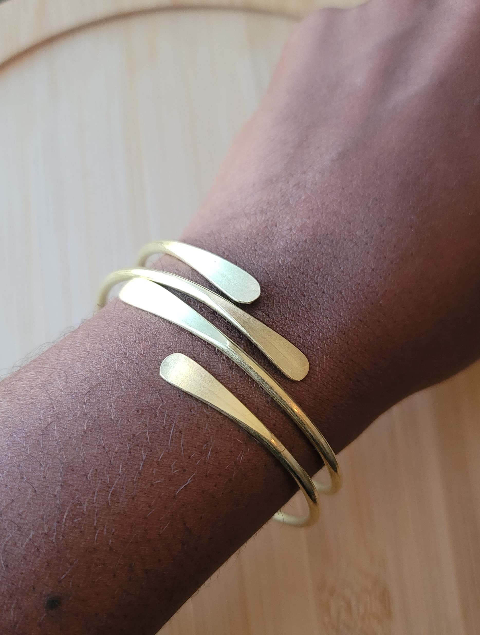 Bead It Wear It Love It 2 Raw Brass Cuff Bracelets Set, African Brass Bangles For Women, Hammered Ends Stacking Bracelets, Boho Tribal Cultural Jewelry (Set Of 2)