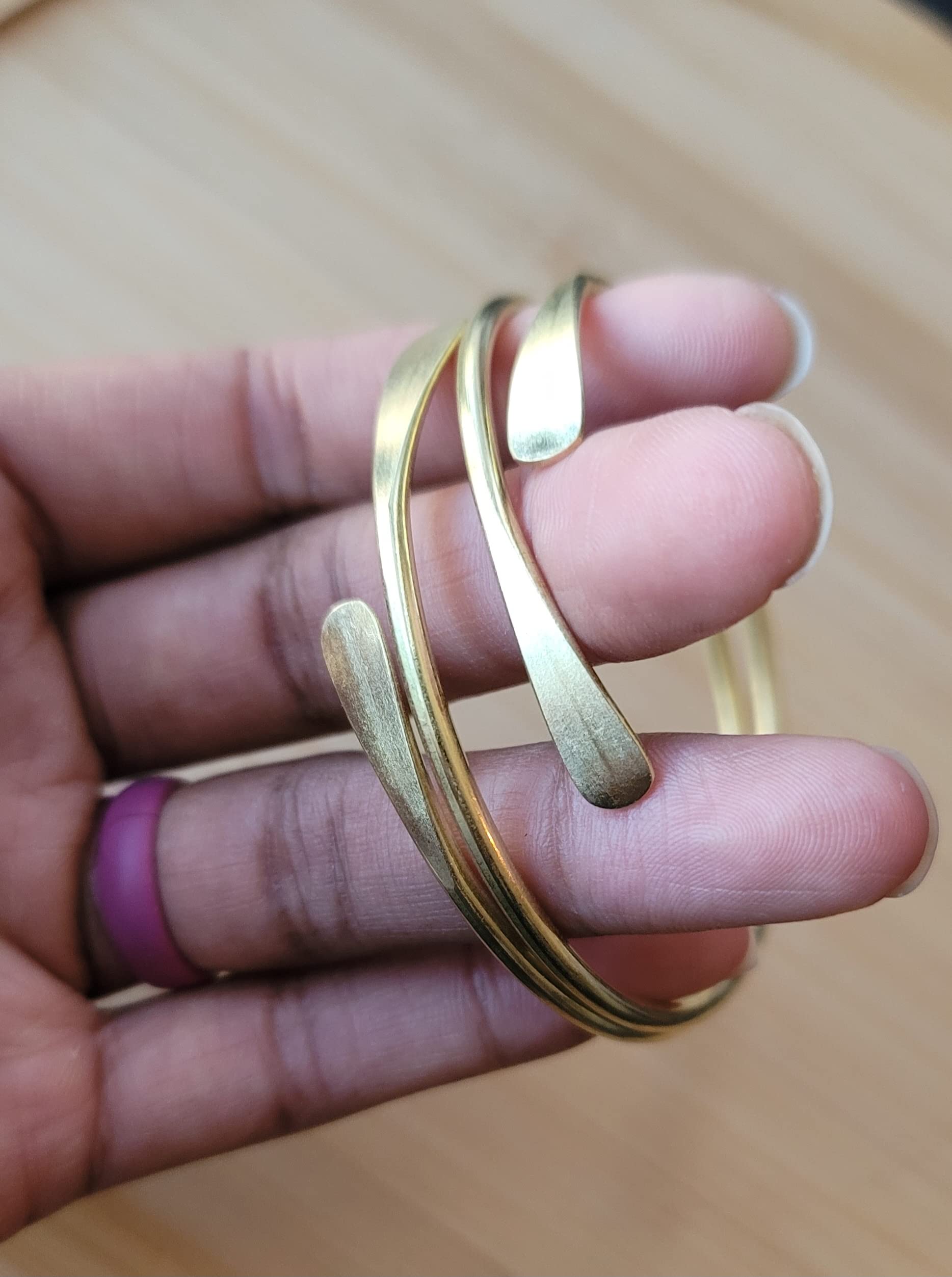 Bead It Wear It Love It 2 Raw Brass Cuff Bracelets Set, African Brass Bangles For Women, Hammered Ends Stacking Bracelets, Boho Tribal Cultural Jewelry (Set Of 2)