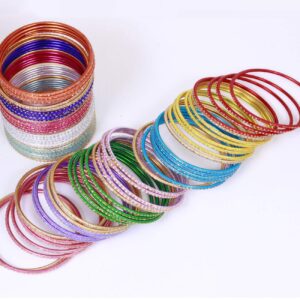 Sukh Collection Jewellery Indian Bollywood Exclusive Multi Color 72 Pcs Plain Outfit Matching Multi Color Bangles Bracelets Churi Box Women Wedding Bridal Party Jewellery (2.4)