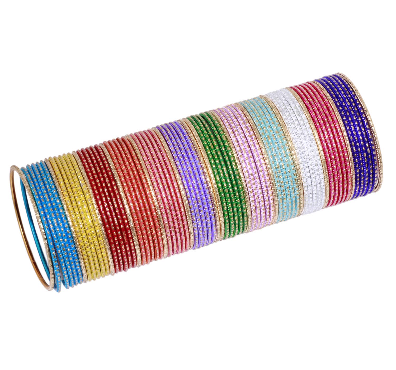 Sukh Collection Jewellery Indian Bollywood Exclusive Multi Color 72 Pcs Plain Outfit Matching Multi Color Bangles Bracelets Churi Box Women Wedding Bridal Party Jewellery (2.4)