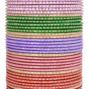 Sukh Collection Jewellery Indian Bollywood Exclusive Multi Color 72 Pcs Plain Outfit Matching Multi Color Bangles Bracelets Churi Box Women Wedding Bridal Party Jewellery (2.4)