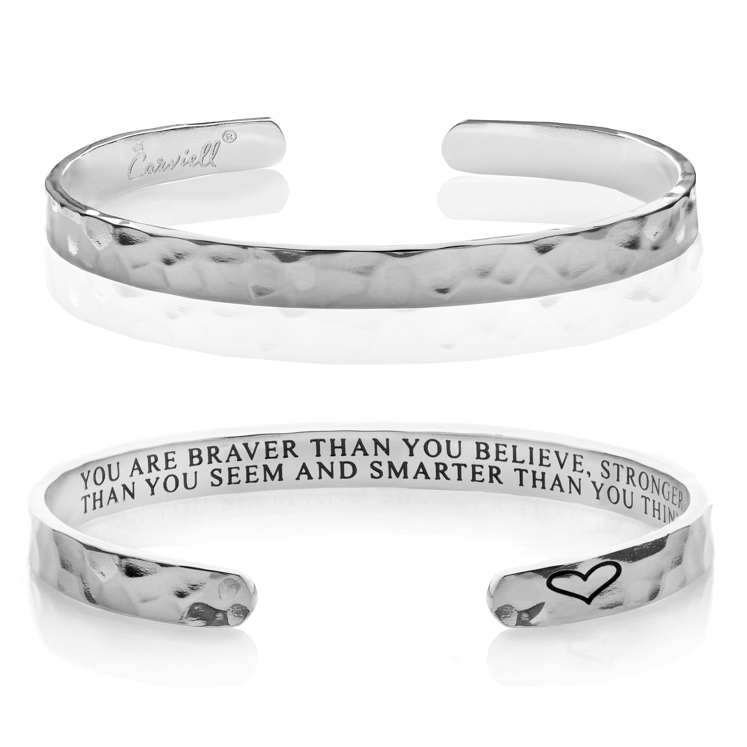 Carviell Inspirational Bracelets for Women, Encouragement Gifts, Women's Bracelets, Mantra Bands You Are Stronger, Motivational Cuff, Gifts for your Best Friend, Engraved Silver Bangle