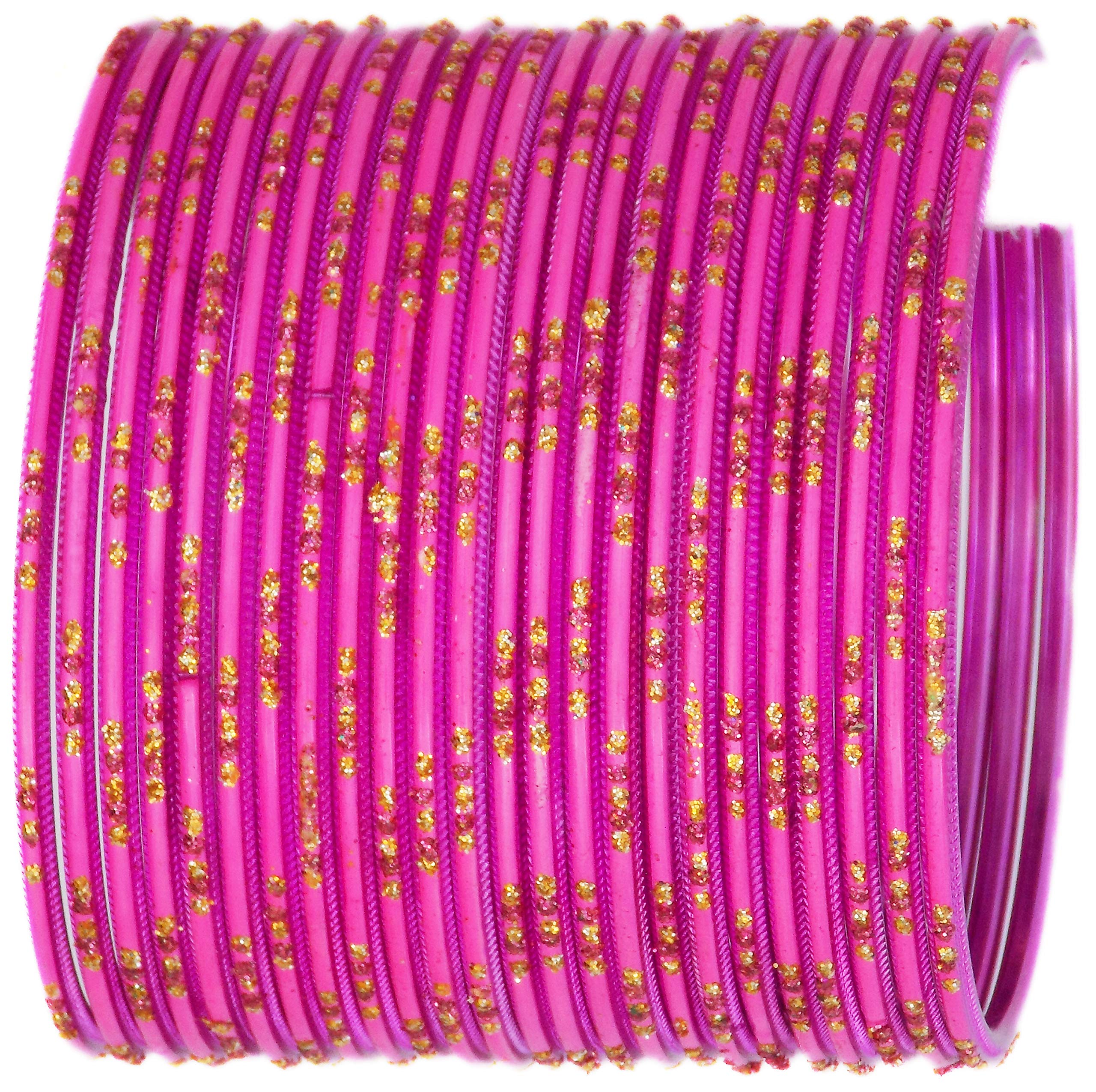 JD'Z COLLECTION Colorful 2 Dozen Bollywood Costume Matching Jewelry Plain Metal Bangle Indian Jewelry Bangles Sets For Women & Girls,Traditional Wedding Bangle Bracelets For Women (Light Pink, 2.8)