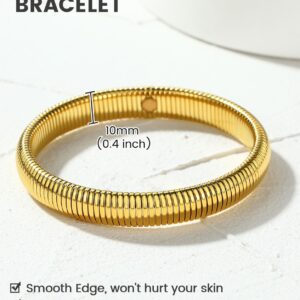 KeyStyle Gold Bangles for Women Thin Stretch Bracelets, High Polished Snake Link Flexible Bangle Bracelet (10mm wide)