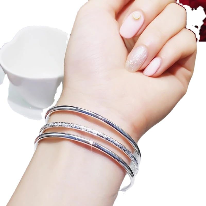 Sterling Silver Bangle Bracelets for Women,Fashion Jewelry Simple Adjustable 925 Silver Cuff Bangles for Women Mom Wife Valentine Mothers Day Gift