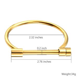 ANBALA Stylish Titanium Steel D Shape Bar Screw and Shackle Cuff Bangle Bracelet for Unisex, Gold,Flat Head Screw