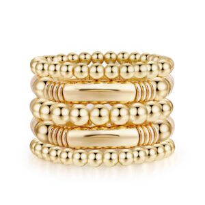 Gold Bangles Bracelet for Women Chunky Curved Stacking Plated Bead Ball Stretchable Bracelets