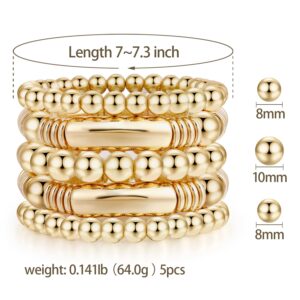 Gold Bangles Bracelet for Women Chunky Curved Stacking Plated Bead Ball Stretchable Bracelets