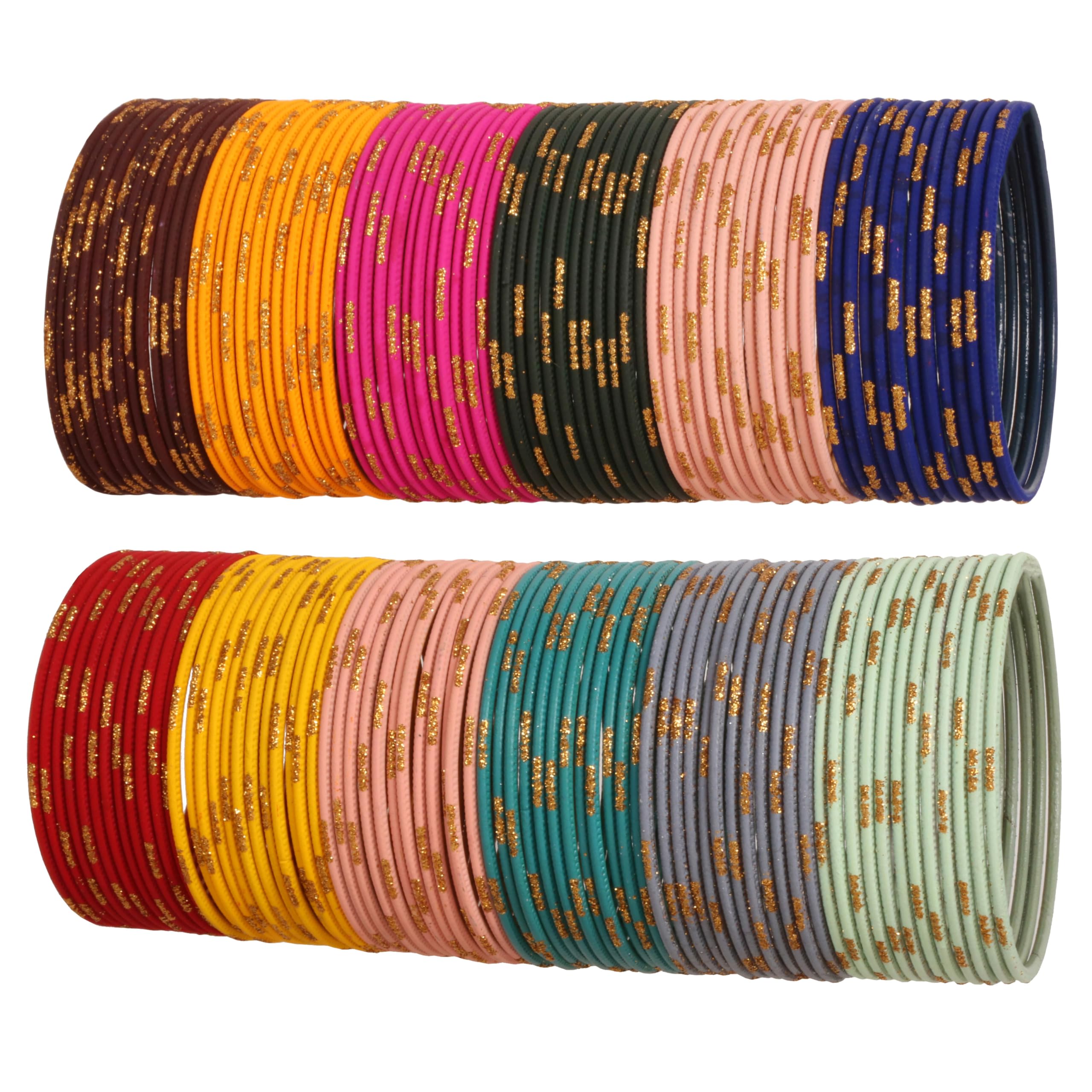 Touchstone NEW Colorful Bangle Collection Indian Bollywood Beautiful Hand Cut Edges Golden Sparkles 12 Lively Textured Matte Colors Designer Jewelry Bangle Bracelets. Set of 144.for Women