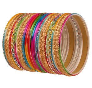 touchstone"colorful 2 dozen bangle collection indian bollywood alloy metal textured multicolor designer jewelry bangle bracelets set of 24 in antique gold tone for women