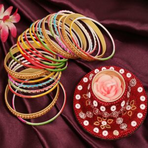 Touchstone"Colorful 2 Dozen Bangle Collection Indian Bollywood Alloy Metal Textured Multicolor Designer Jewelry Bangle Bracelets Set of 24 in Antique Gold Tone for Women