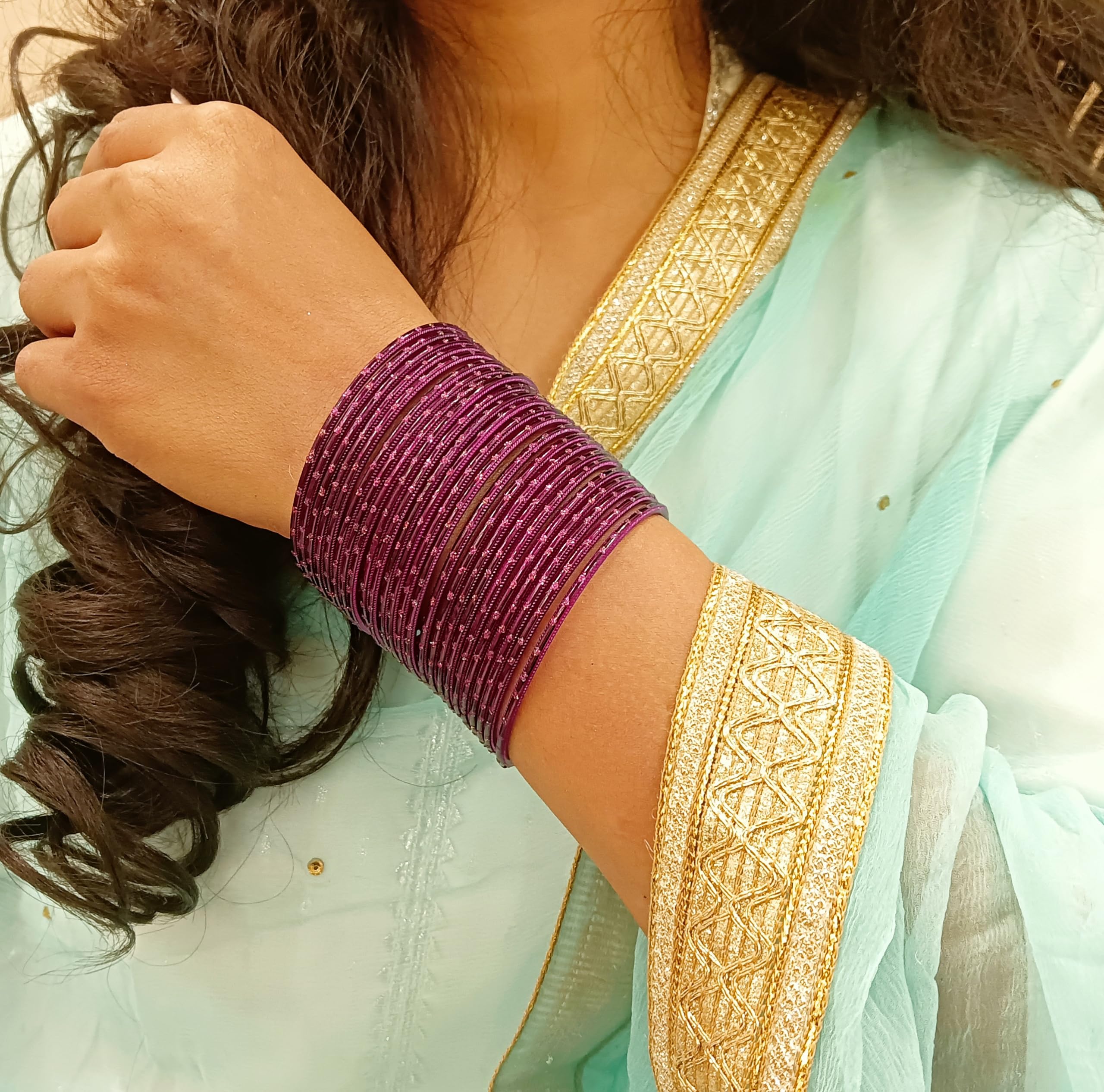 Efulgenz Indian Bangles Set Indian Bangles for Women Bollywood Plain Metal Bangles Bracelet Purple Bangles Indian Costume Jewelry for Women