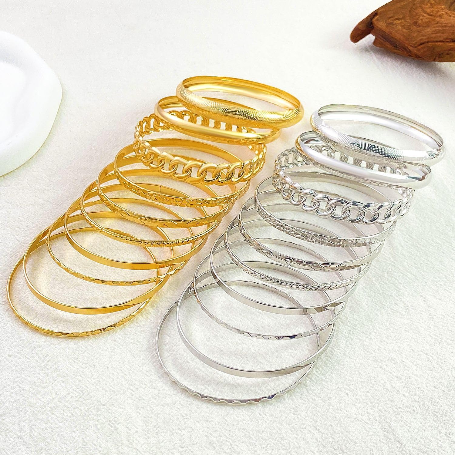 BEARJIA 10pcs Gold Bangle Bracelets for Women Silver Bangles Indian Costume Jewelry Fashion Disco Bangle Bracelets for Girls Gold Bracelet for Teen Girls (silver)