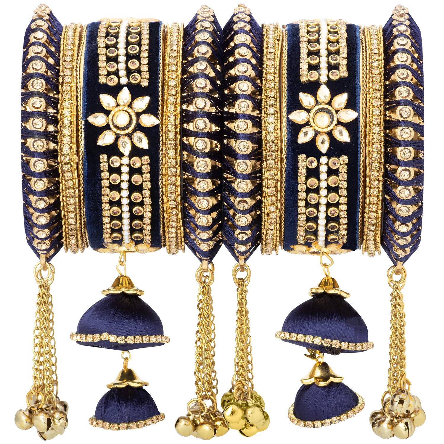 Aheli Wedding Party Designer Velvet Faux Stone Studded Bridal Bangle Set Chuda with Hangings Indian Traditional Ethnic Fashion Jewelry for Women