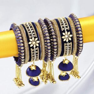 Aheli Wedding Party Designer Velvet Faux Stone Studded Bridal Bangle Set Chuda with Hangings Indian Traditional Ethnic Fashion Jewelry for Women