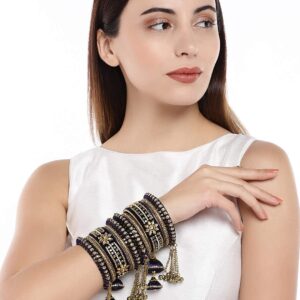 Aheli Wedding Party Designer Velvet Faux Stone Studded Bridal Bangle Set Chuda with Hangings Indian Traditional Ethnic Fashion Jewelry for Women