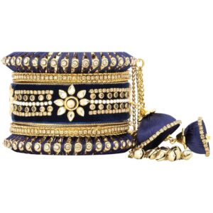 Aheli Wedding Party Designer Velvet Faux Stone Studded Bridal Bangle Set Chuda with Hangings Indian Traditional Ethnic Fashion Jewelry for Women