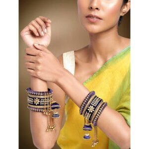 Aheli Wedding Party Designer Velvet Faux Stone Studded Bridal Bangle Set Chuda with Hangings Indian Traditional Ethnic Fashion Jewelry for Women