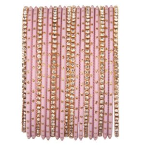 Efulgenz Indian Bangle Set Rhinestone CZ Plain Metal Bracelet Bangle Jewelry for Women (20 Pcs) Size-2.4, Pink