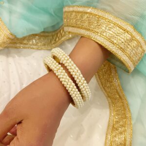 Efulgenz Faux Pearl Bangles Indian Traditional Beaded Bangles Antique Bangle Bracelet Set Bridal Wedding Bollywood Fashion Statement Jewelry for Women