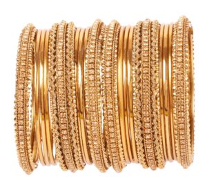 touchstone "golden bangle collection indian bollywood stunning style expressive yellow rhinestone designer jewelry bangle bracelets set of 17 in antique gold tone for women.