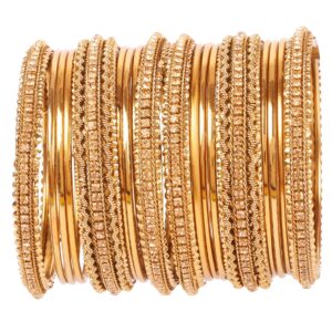 Touchstone "Golden Bangle Collection Indian Bollywood Stunning Style Expressive Yellow Rhinestone Designer Jewelry Bangle Bracelets Set of 17 in Antique Gold Tone for Women.