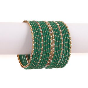 RIANGI Bangles For Women Indian Jewelry Set Of 22 Pcs Green Bangles For Women Indian Bollywood Jewelry For Women Party Favors Alloy Metal Bangles Indian Hand Jewelry For Women