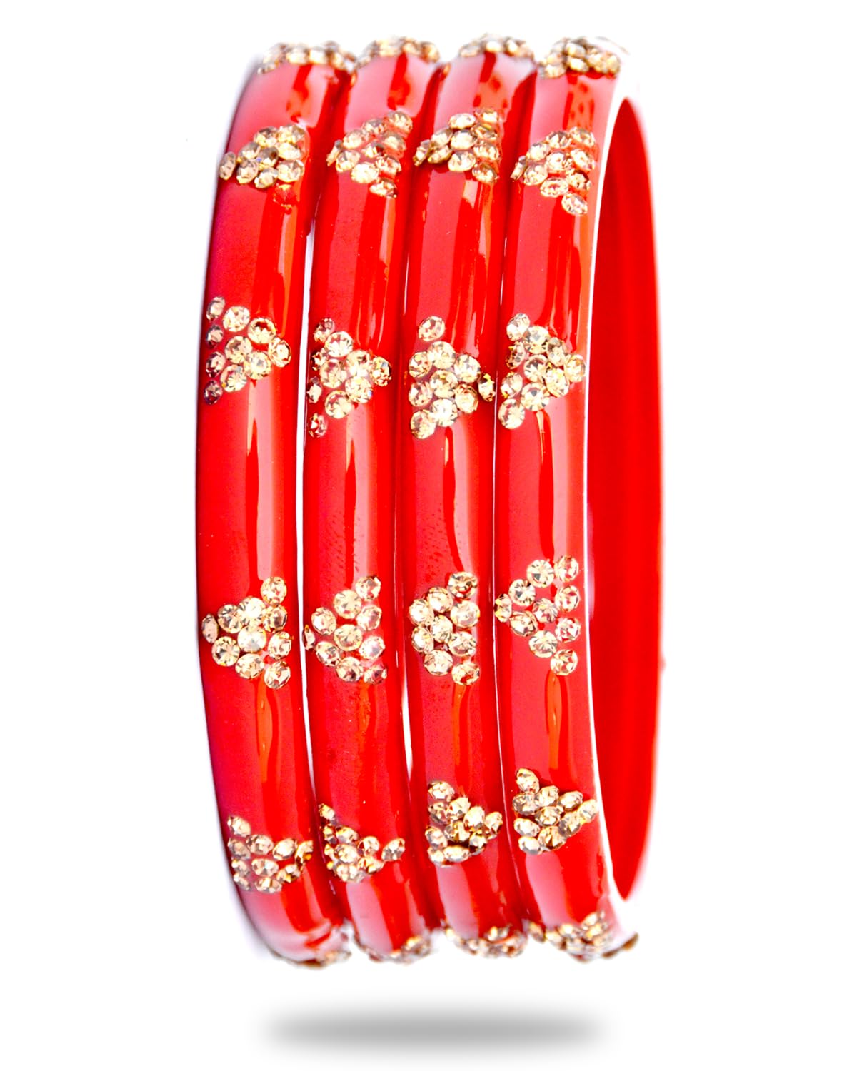 JD'Z COLLECTION Indian Traditional Glass Bangles Kada For Women & Girls Stylish Ethnic Partywear Bangle Bollywood Fashion Jewelry Set Of 4pc (Red, 2.6)