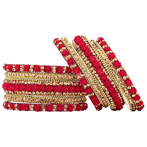 Aheli Ethnic Colorful Metal Bangles Chudha Set Stone Studded Bangle Set Indian Wedding Wear Fashion Jewelry for Women & Girls