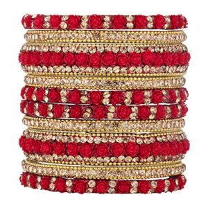 Aheli Ethnic Colorful Metal Bangles Chudha Set Stone Studded Bangle Set Indian Wedding Wear Fashion Jewelry for Women & Girls