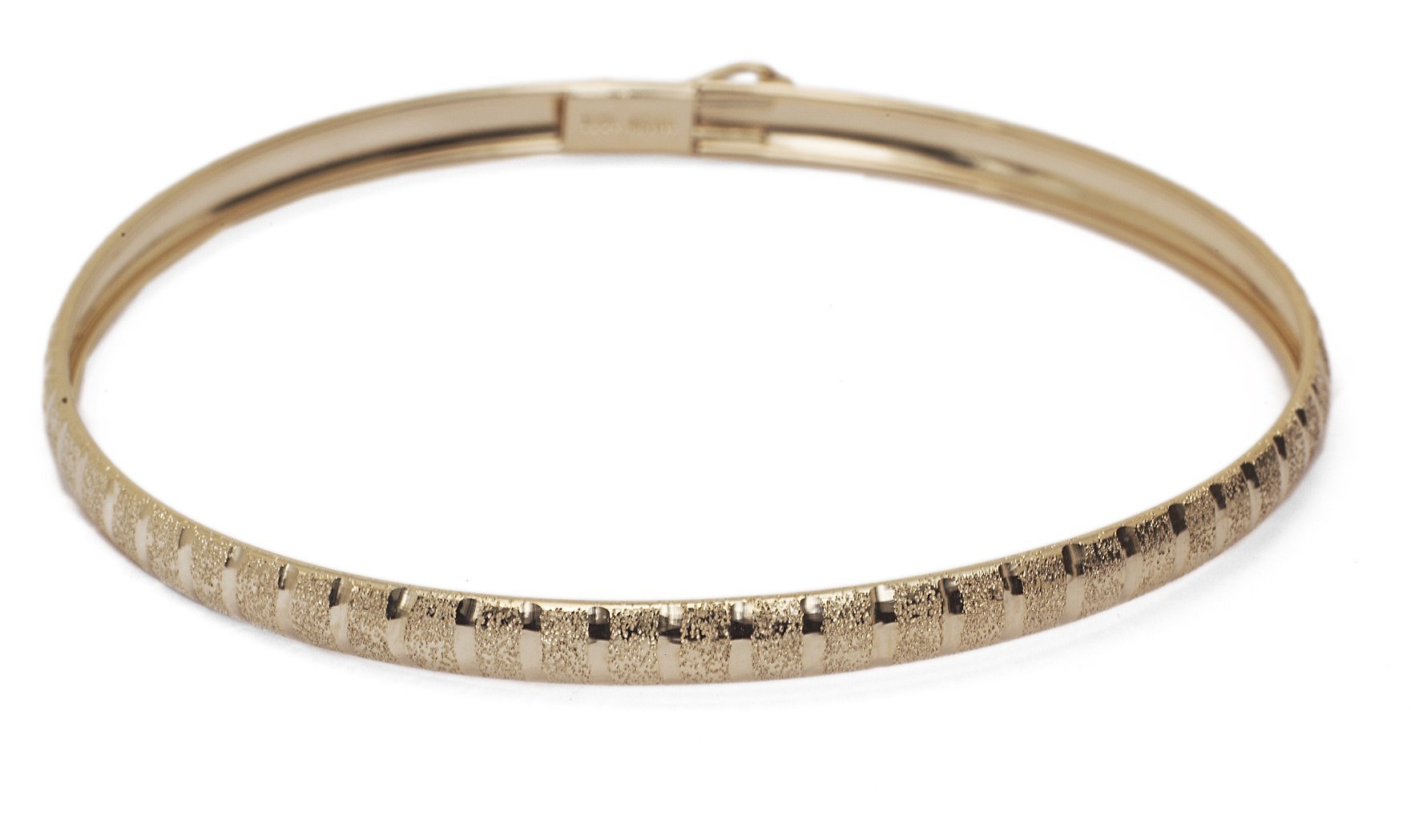 Floreo 10k Yellow Gold 4mm Bangle Bracelet Flexible Round with Diamond Cut Design, 7 Inch