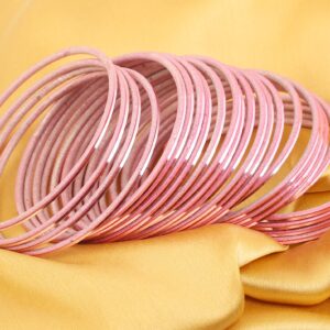 Touchstone "Colorful Bangle Collection Indian Bollywood Modern Style Pretty Baby Pink Textured Color Wrist Filler Indian Bollywood Thin Designer Jewelry Metal Bangle Bracelets For Women. Set Of 24.