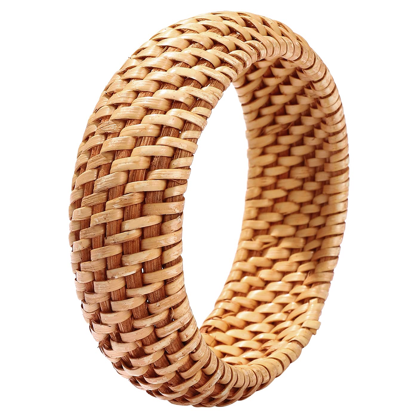 HEIDKRUEGER Rattan Bracelet For Women Girls Handmade Lightweight Straw Wicker Braid Woven Bangle Bracelet Summer Statement Chunky Bracelet (Rattan B)