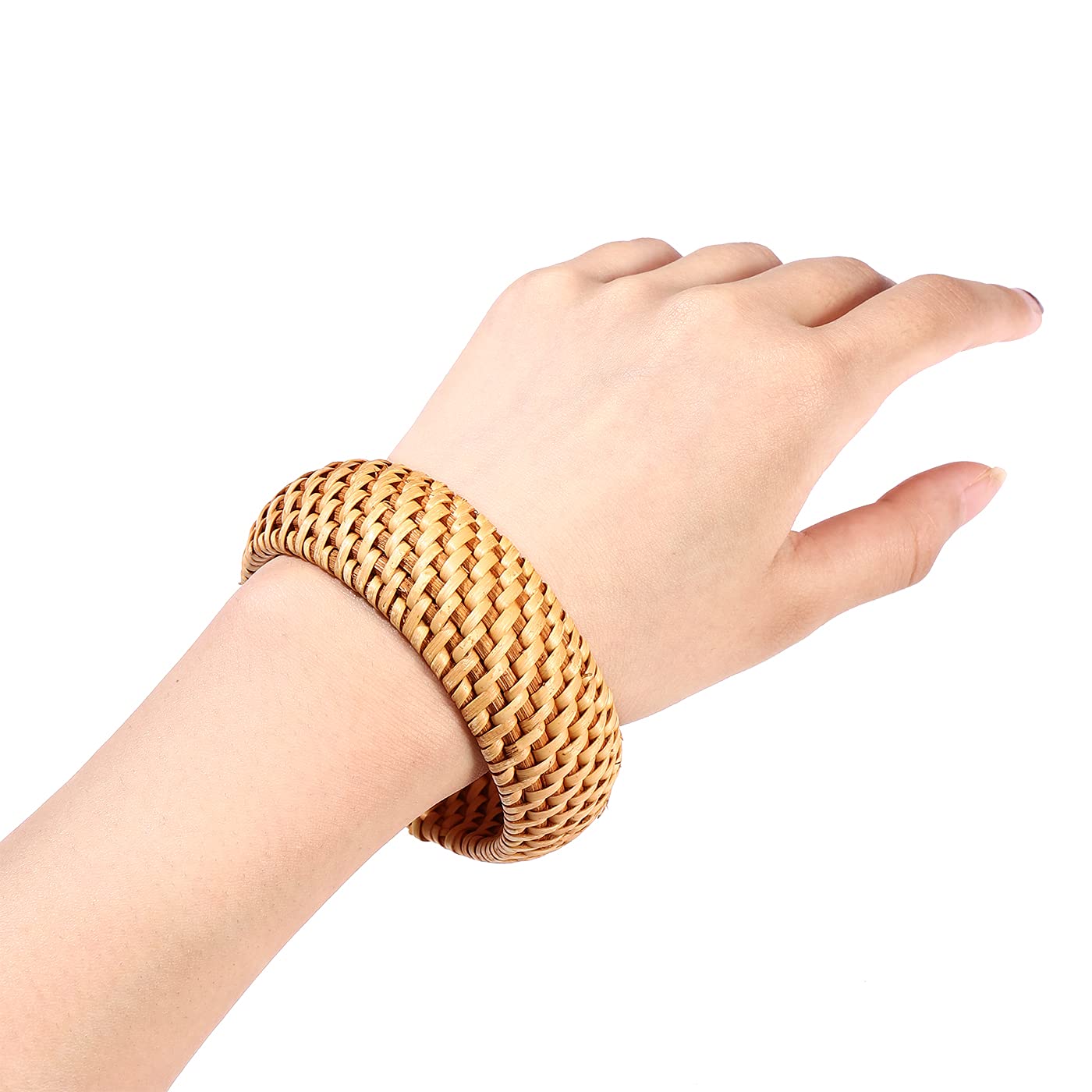 HEIDKRUEGER Rattan Bracelet For Women Girls Handmade Lightweight Straw Wicker Braid Woven Bangle Bracelet Summer Statement Chunky Bracelet (Rattan B)