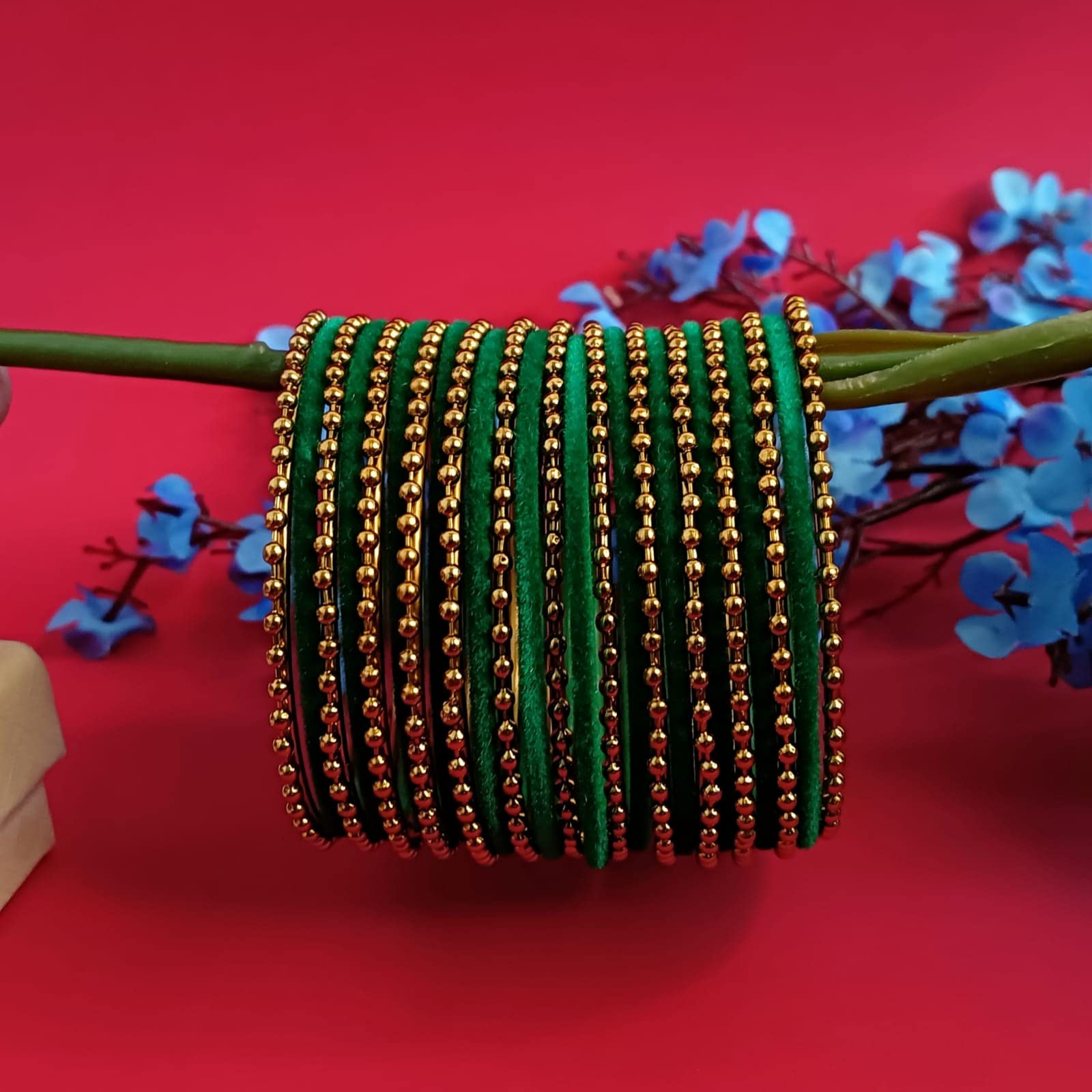 Efulgenz Indian Oxidized Bangles for Women Green Indian Oxidized Jewelry for Navratri Boho Oxidized Indian Jewelry Velvet Bangles Set Bracelets Jewelry for Women