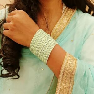 Efulgenz Indian Bangles Set Indian Bangles for Women Bollywood Plain Metal Bangles Bracelet Mint Green Bangles Indian Costume Jewelry for Women