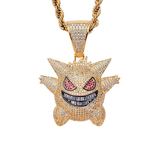 SMANXEY Gengar Gold Cubic Zirconia Hip Hop Pendant Necklace for Fans Classic Collection