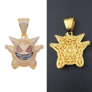 SMANXEY Gengar Gold Cubic Zirconia Hip Hop Pendant Necklace for Fans Classic Collection