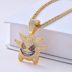 SMANXEY Gengar Gold Cubic Zirconia Hip Hop Pendant Necklace for Fans Classic Collection