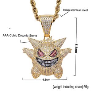 SMANXEY Gengar Gold Cubic Zirconia Hip Hop Pendant Necklace for Fans Classic Collection