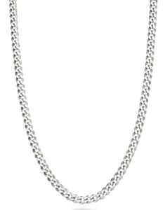 miabella italian solid 925 sterling silver 3.5mm diamond cut cuban link curb chain necklace for women men, made in italy (length 24 inch)