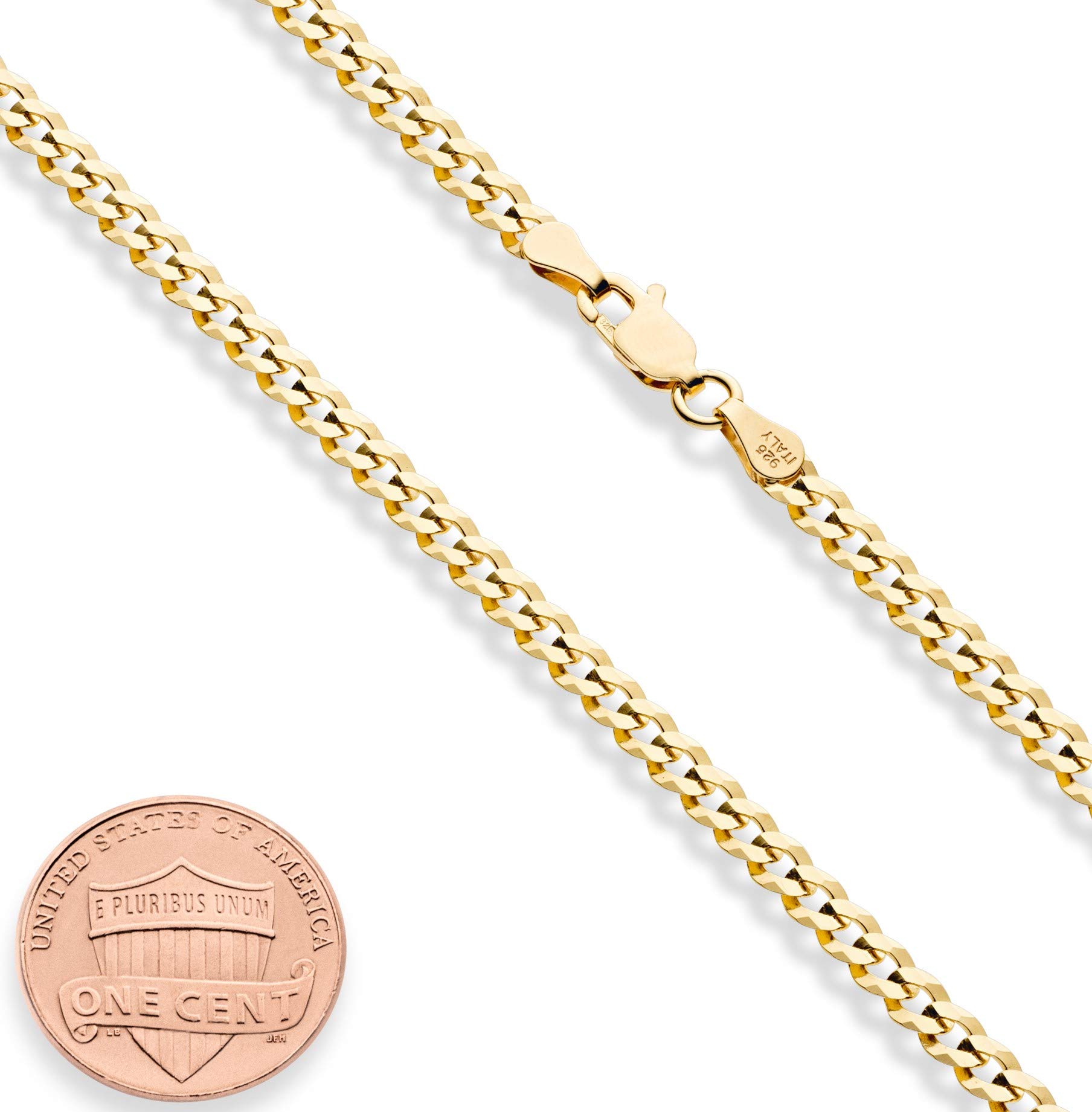 Miabella Italian Solid 18k Gold Over 925 Sterling Silver 3.5mm Diamond Cut Cuban Link Curb Chain Necklace for Women Men, Made in Italy (Length 20 Inches)