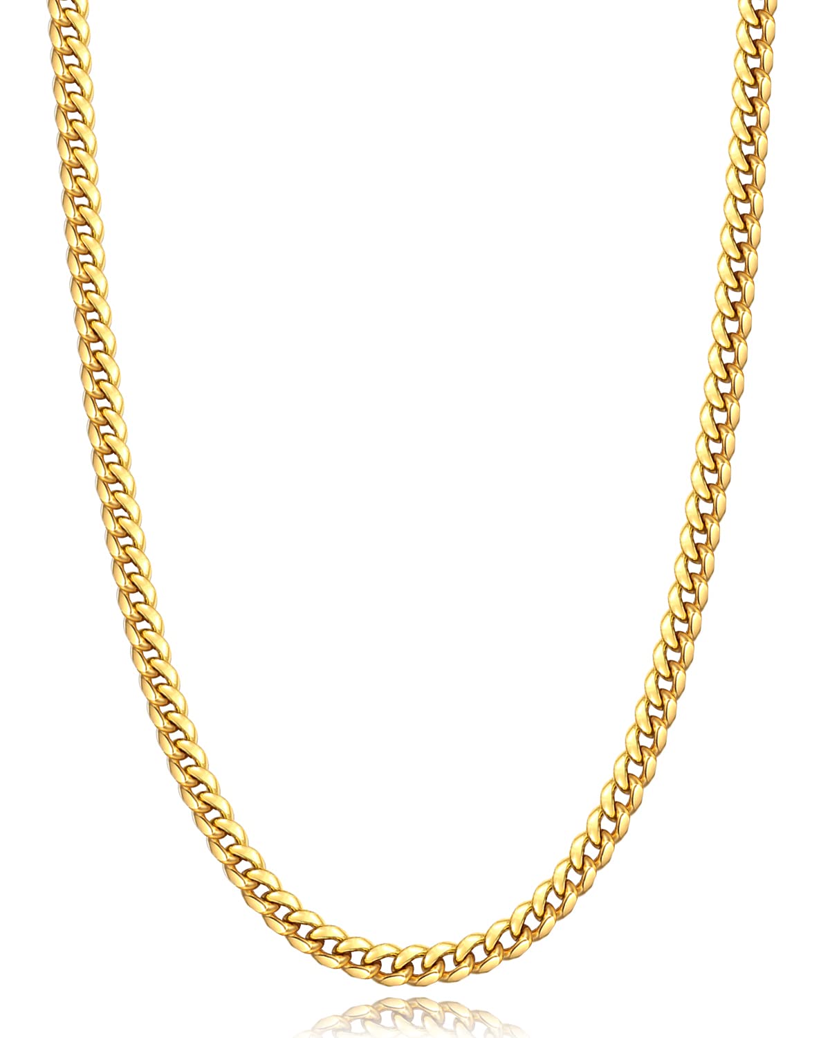 Jewlpire Gold Chain for Men, 4mm Mens Necklace Cuban Link Chain Necklace for Men, 18K Gold Plated Chain Necklace Sturdy & Durable Men's Necklaces 18 inch