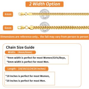 Jewlpire Gold Chain for Men, 4mm Mens Necklace Cuban Link Chain Necklace for Men, 18K Gold Plated Chain Necklace Sturdy & Durable Men's Necklaces 18 inch