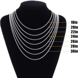 Fiusem Silver Tone Chain for Men, 2.5mm Mens Chain Necklaces, Stainless Steel Box Chain Necklace for Men and Women, Mens Necklace 20 Inch