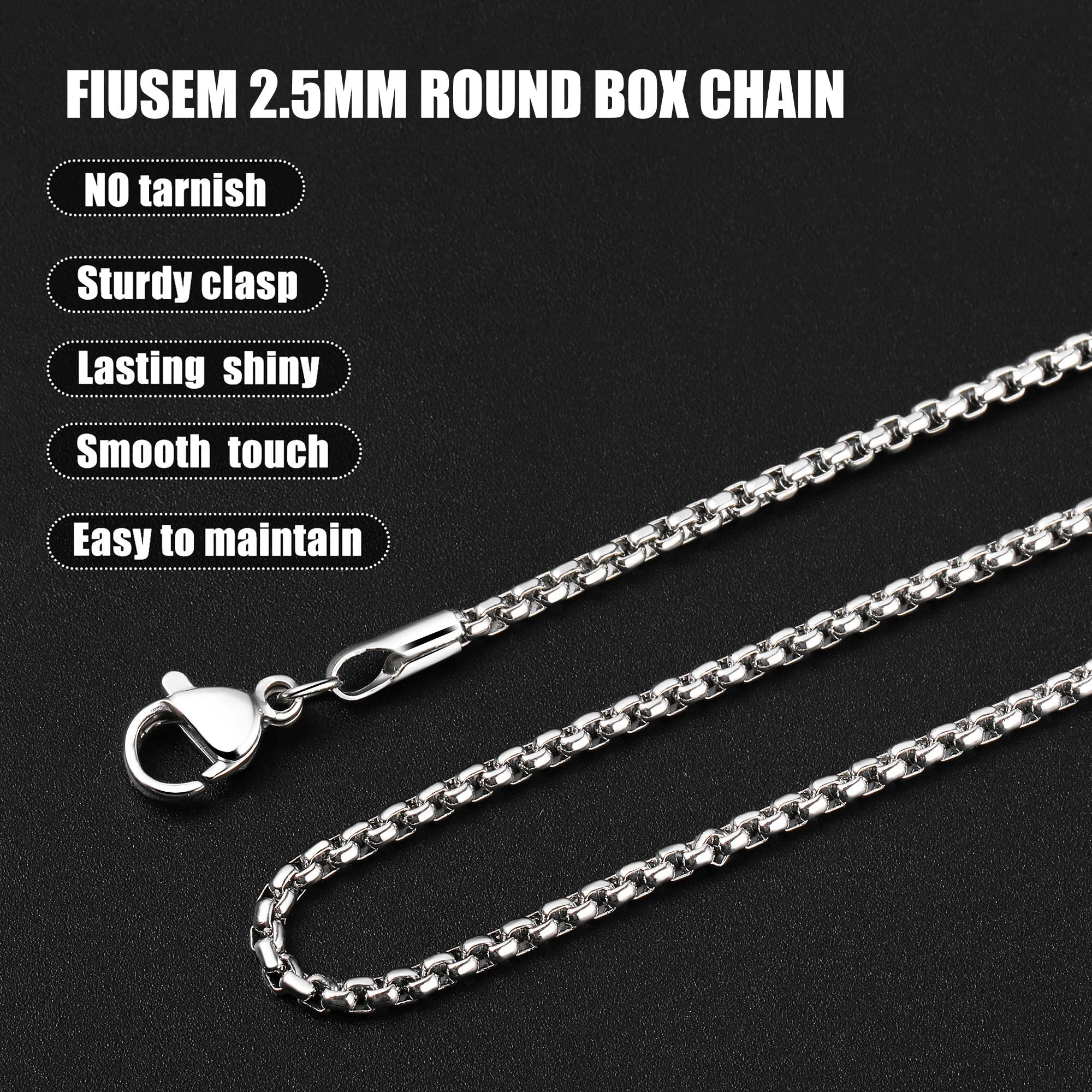 Fiusem Silver Tone Chain for Men, 2.5mm Mens Chain Necklaces, Stainless Steel Box Chain Necklace for Men and Women, Mens Necklace 20 Inch