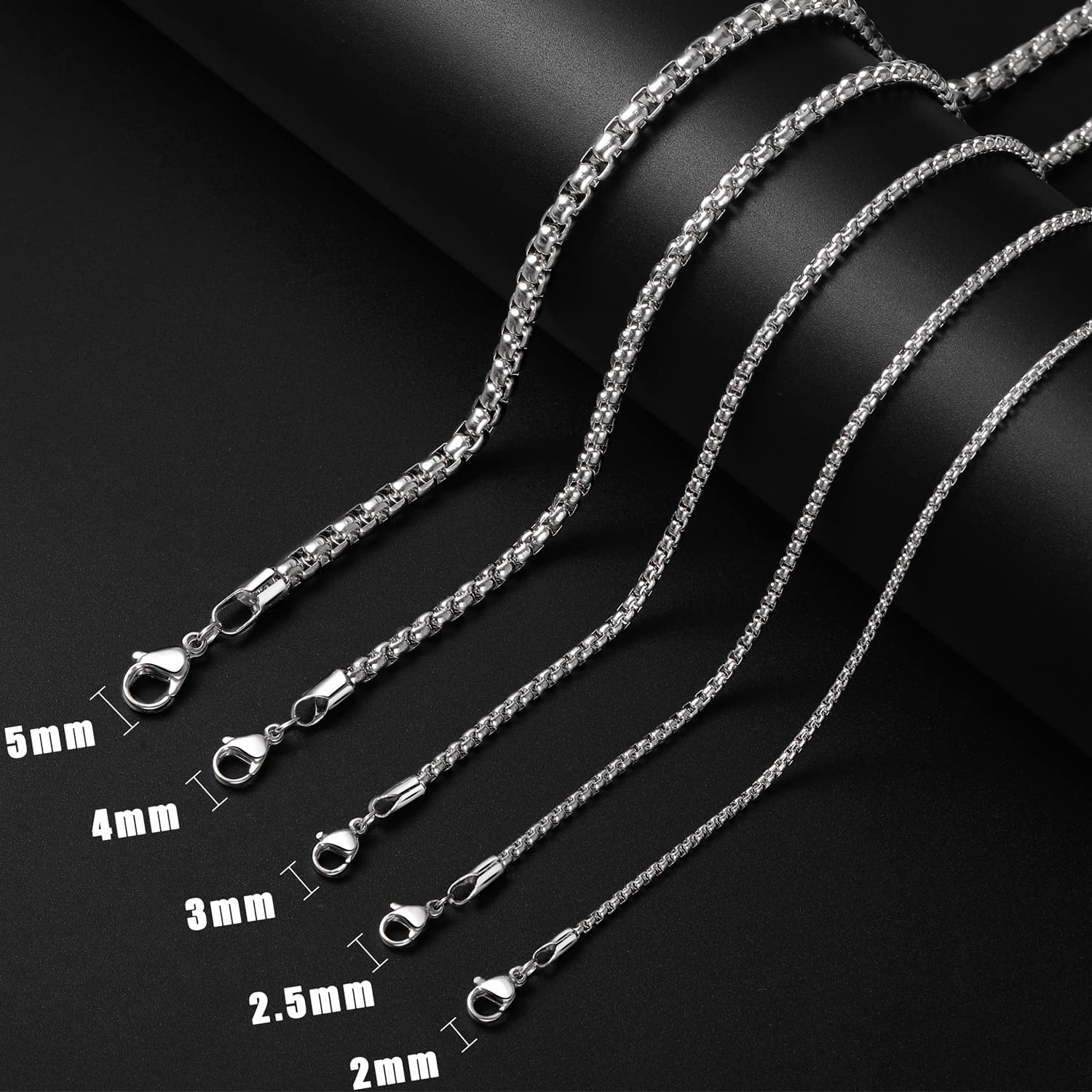 Fiusem Silver Tone Chain for Men, 2.5mm Mens Chain Necklaces, Stainless Steel Box Chain Necklace for Men and Women, Mens Necklace 20 Inch