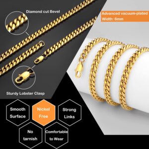 Jewlpire Gold Chain for Men, 6mm Men's Necklaces Cuban Link Chain for Men 18K Gold Plated Mens Gold Chain 20 Inch